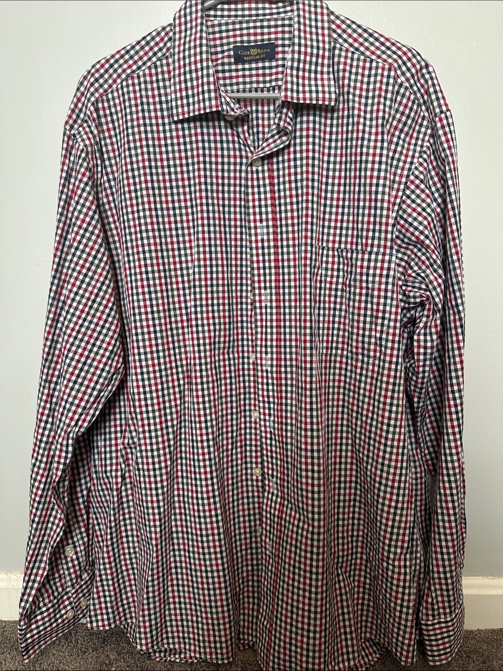 Club Room Men's Red, Navy & White Checked Dress Shirt